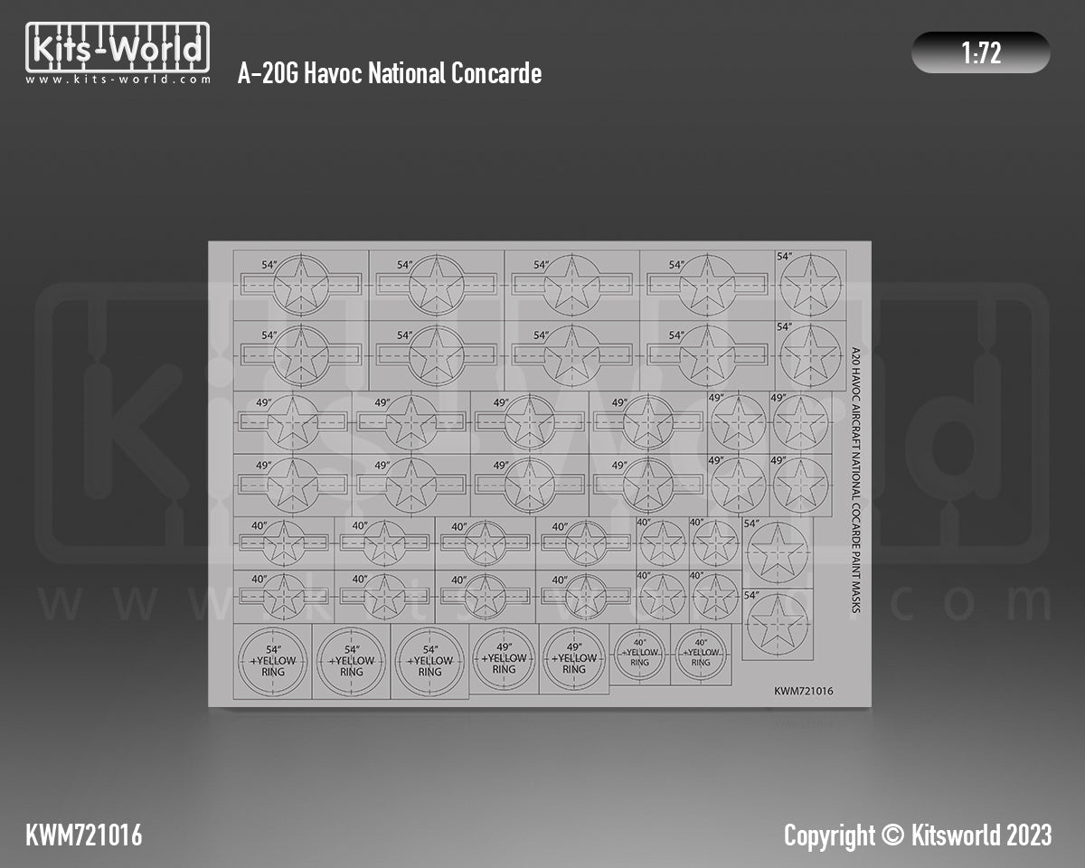 Kits-World M721016 1:72 Douglas A-20 Havoc National Cocarde Paint Mask