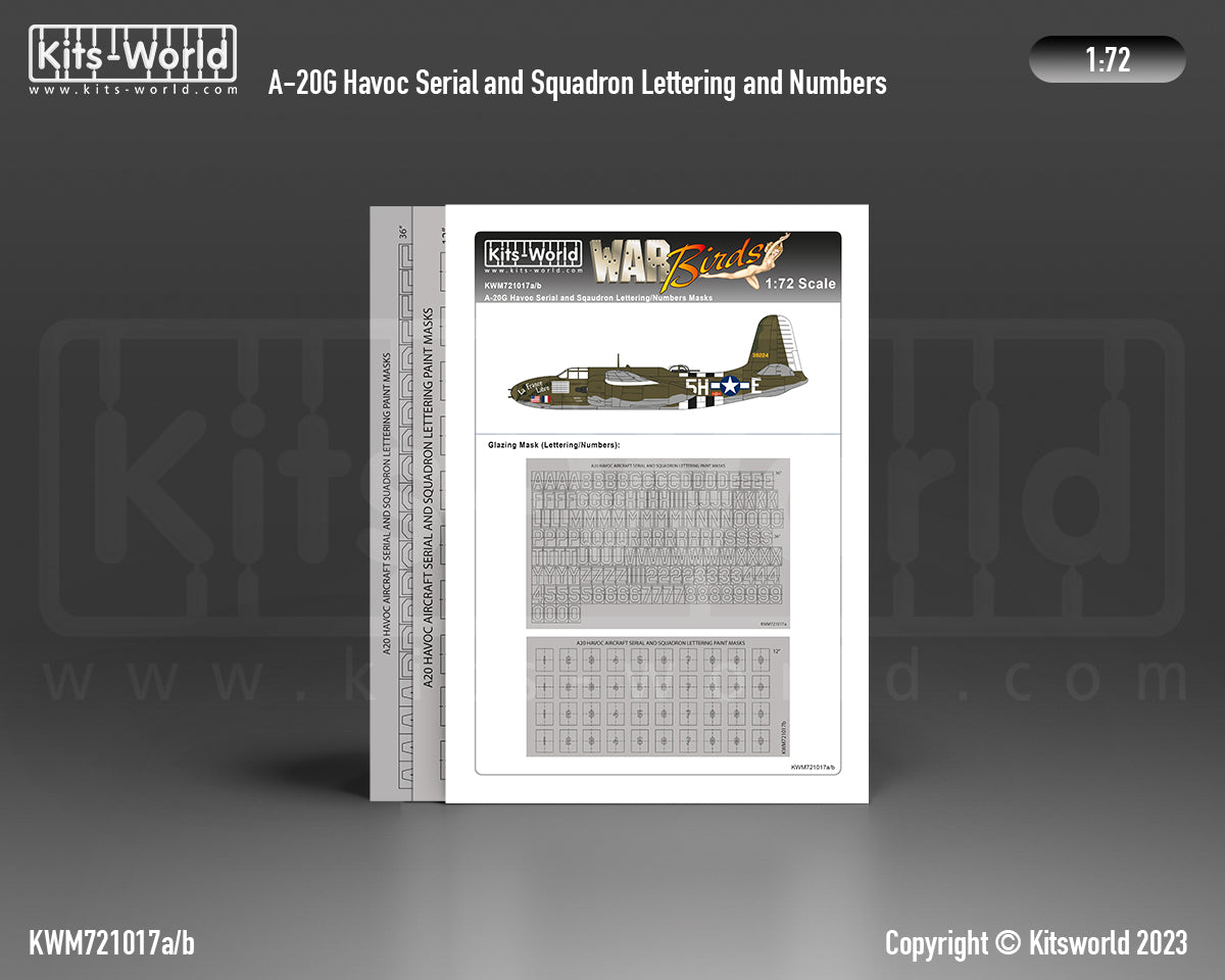 Kits-World M721017 1:72 Douglas A-20 Havoc Serial and Squadron Lettering & Numbers Paint Mask