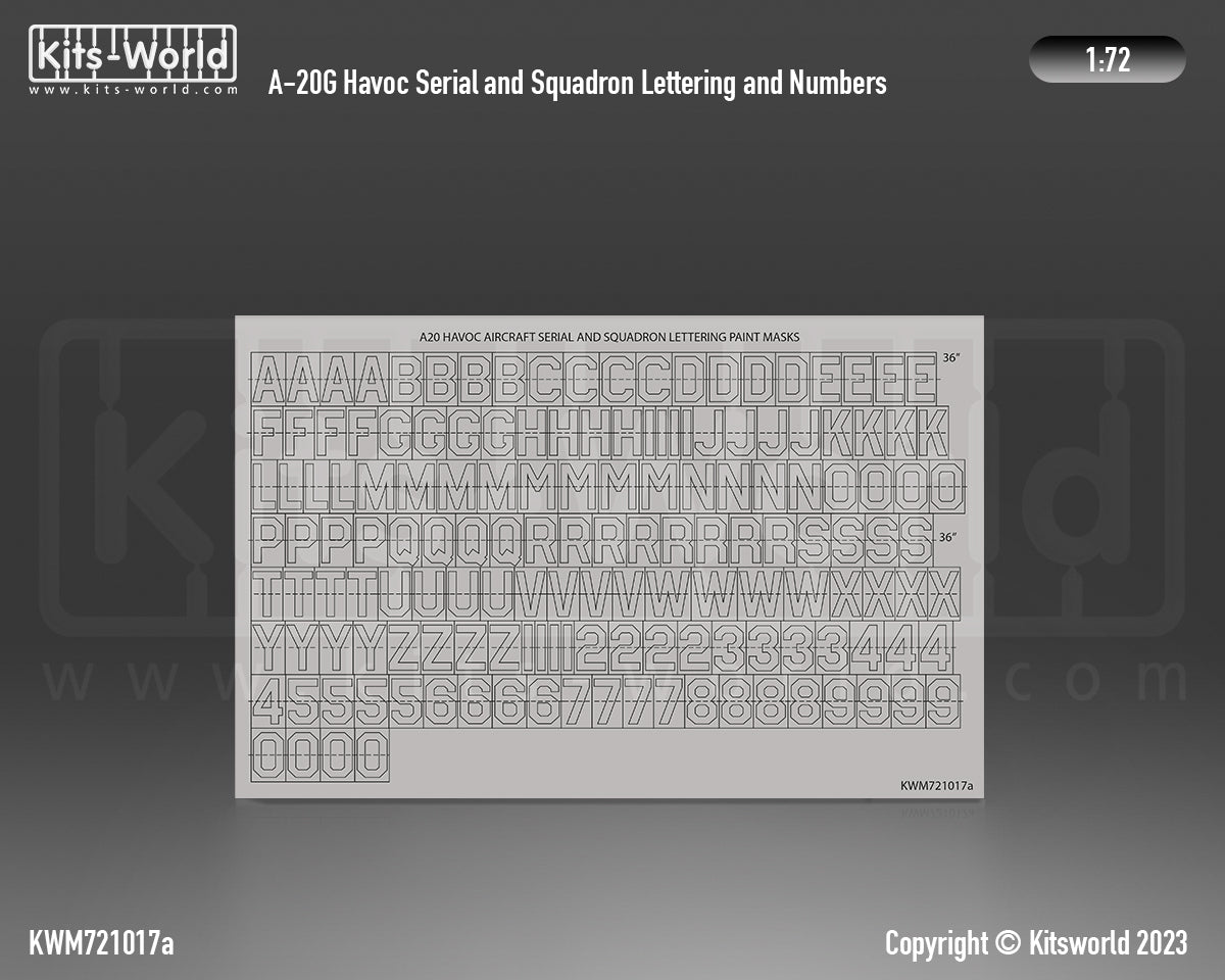 Kits-World M721017 1:72 Douglas A-20 Havoc Serial and Squadron Lettering & Numbers Paint Mask