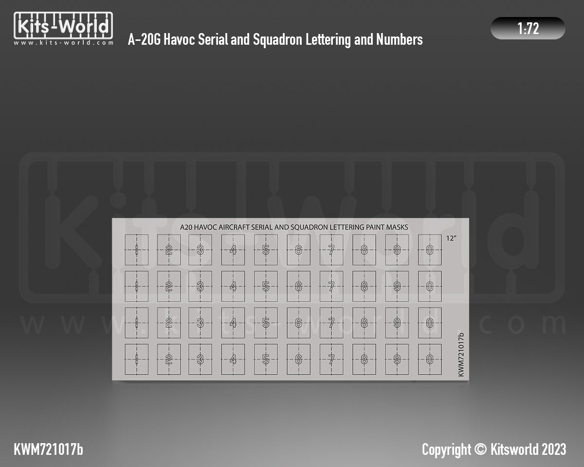 Kits-World M721017 1:72 Douglas A-20 Havoc Serial and Squadron Lettering & Numbers Paint Mask