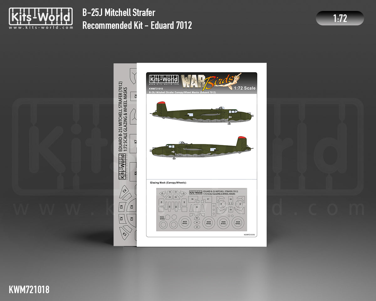 Kits-World M721018 1:72 North-American B-25J Mitchell Strafer Canopy & Wheels Paint Mask