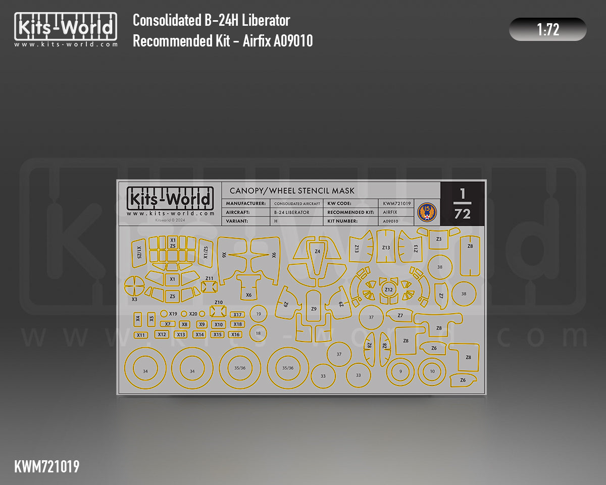 Kits-World KWM721019 1:72 Consolidated B-24H Liberator wheels and canopy frame