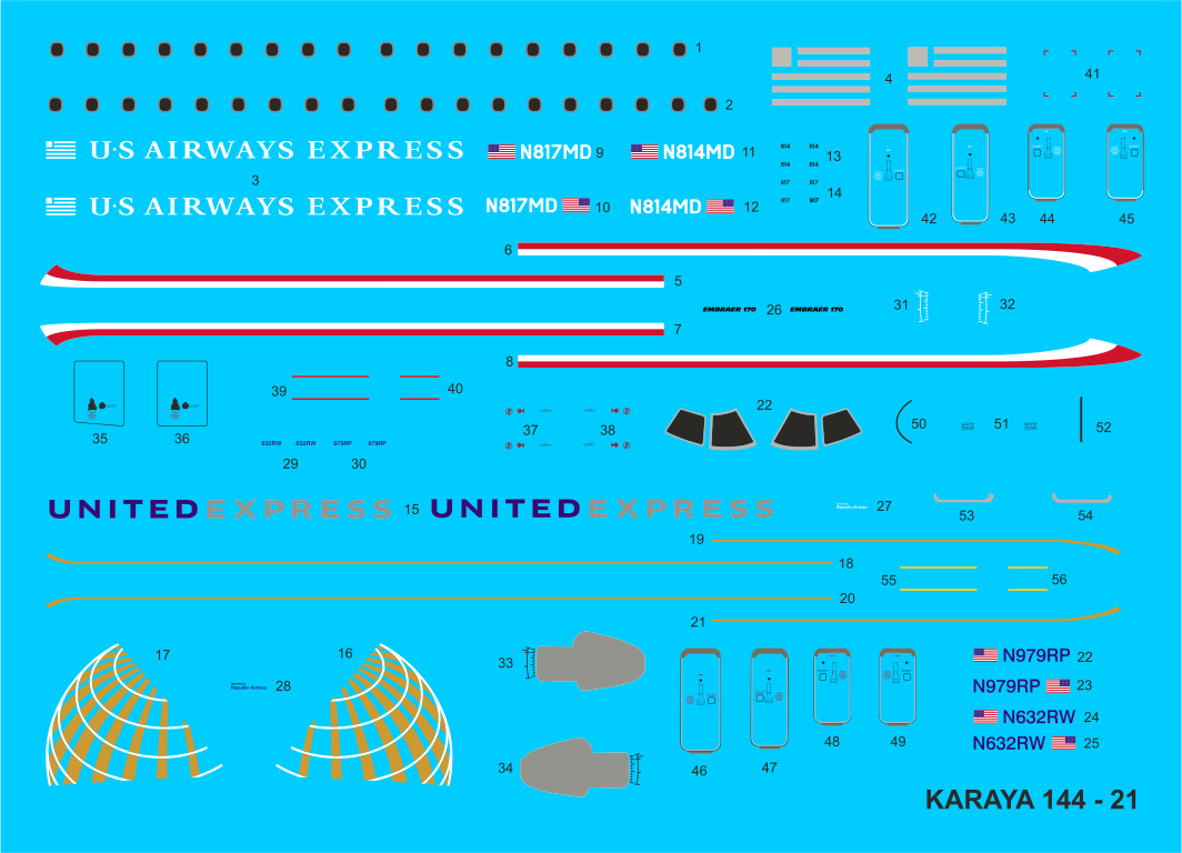 Karaya 144-21 1:144 Embraer 170 US Airways/United Express