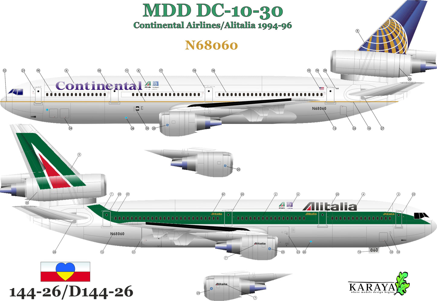 Karaya 144-26 1:144 DC-10-30 Alitalia/Continental N68060