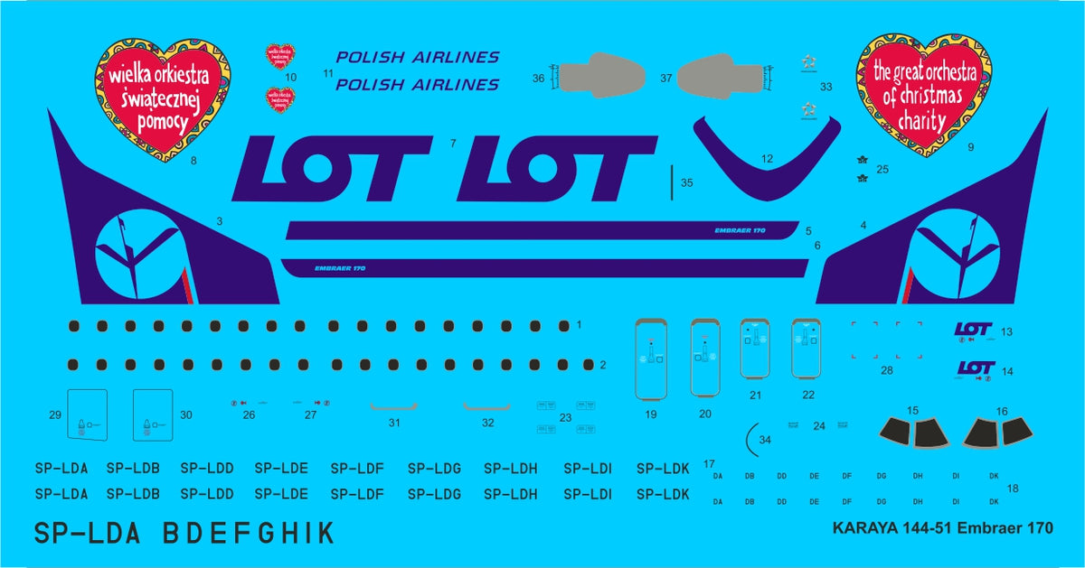 Karaya 144-51 1:144 Embraer 170 PLL LOT (early and special WOSP liveries)