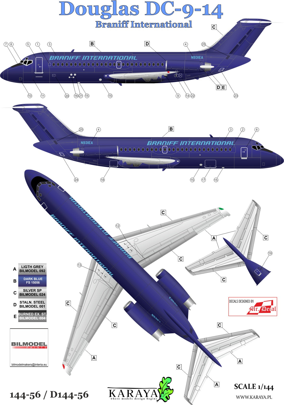 Karaya 144-56 1:144 Douglas DC-9-14 - Braniff International (N931EA)
