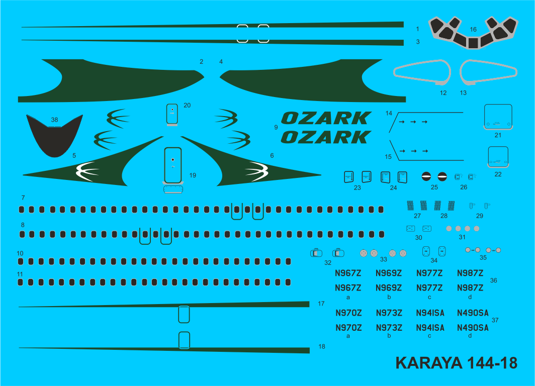 Karaya D144-18 1:144 Douglas DC-9- 5/32 OZARK early
