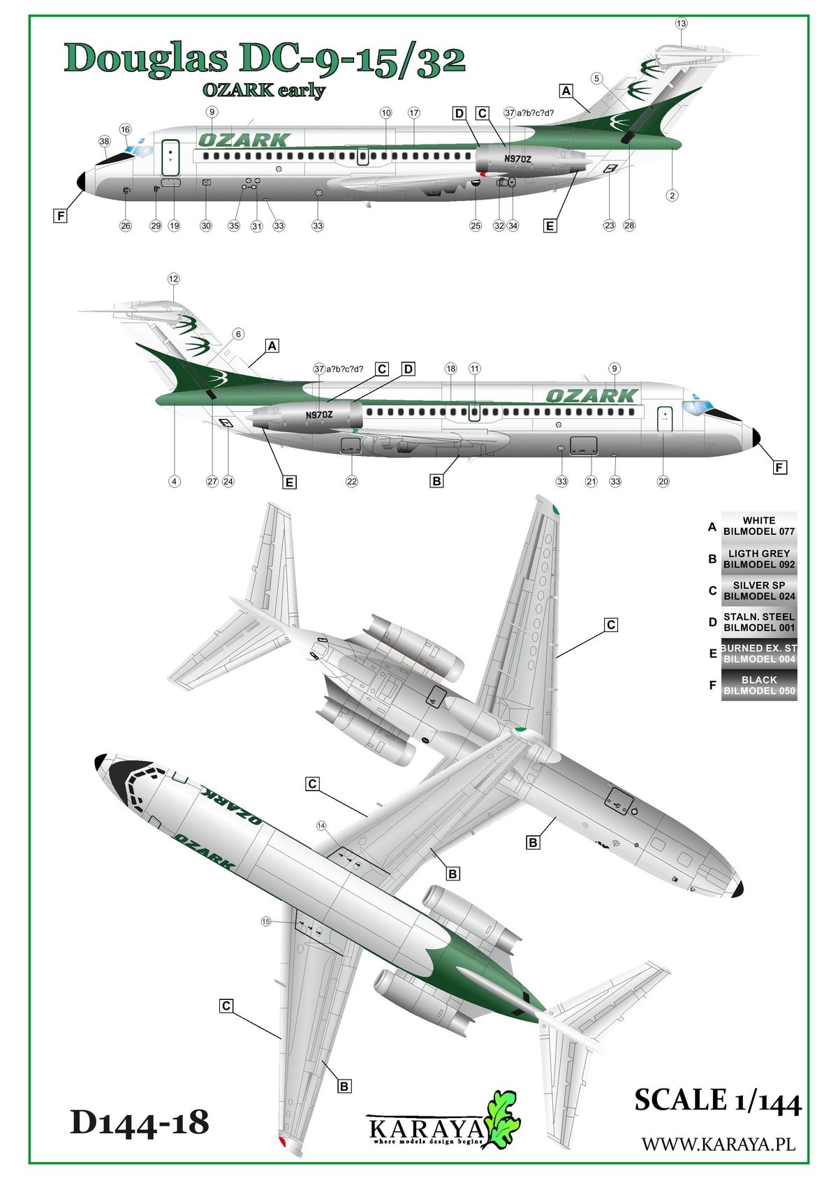 Karaya D144-18 1:144 Douglas DC-9- 5/32 OZARK early
