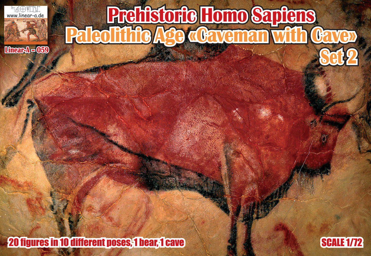 Linear-A LA059 1:72 Prehistoric Homo Sapiens - Paleolithic Age Caveman Set 2 'with cave'