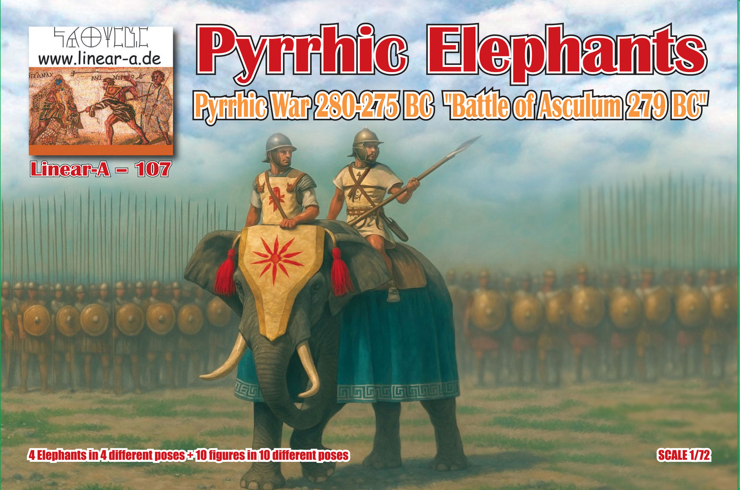 Linear-A LA107 1:72 Pyrrhic Elephants Pyrrhic War 280-275 BC 'Battle of Asculum 279 BC' (Big Set)