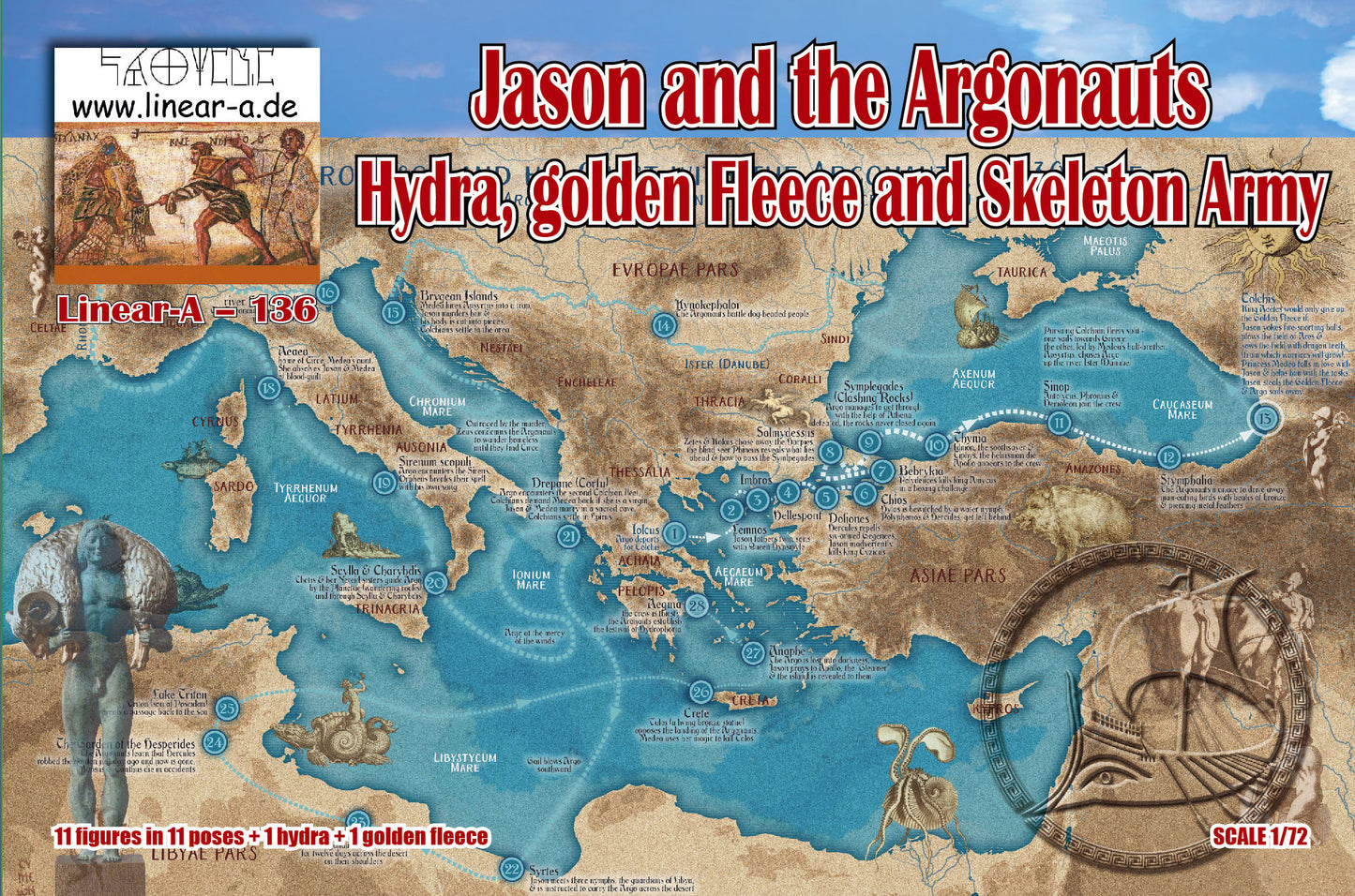 Linear-A LA136 1:72 Jason and the Argonauts Hydra, golden Fleece and Skeleton Army (Big Set)
