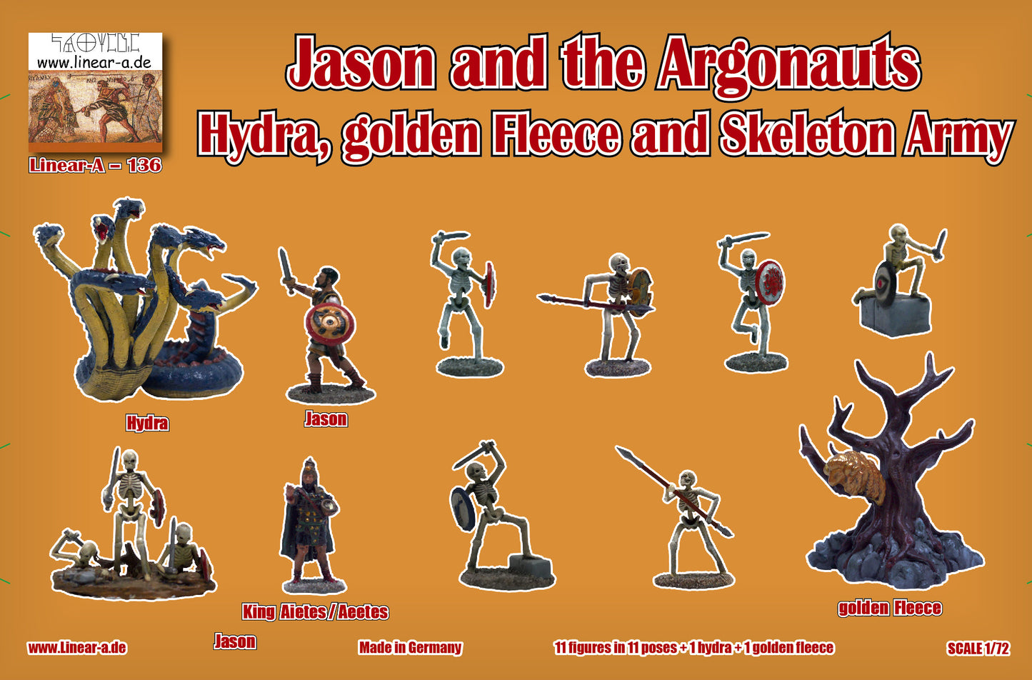 Linear-A LA136 1:72 Jason and the Argonauts Hydra, golden Fleece and Skeleton Army (Big Set)