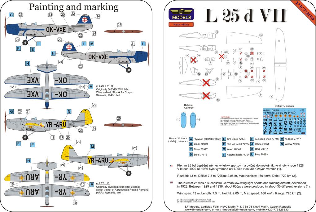 LF Models PE7269 1:72 L 25d VII Sports & training plane