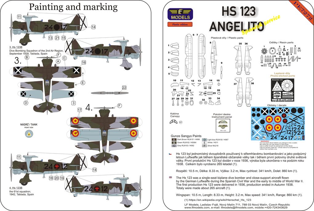 LF Models PE7272 1:72 Henschel Hs-123 'Angelito' Spanish service