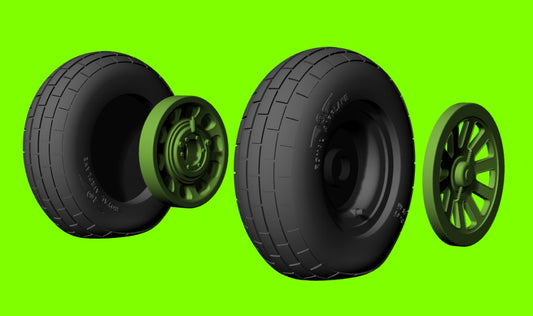 LF Models LF3D3204 1:32 P-51D Mustang wheels with weighted effect tyres with block tread pattern and separate 3d-printed hubs