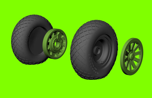 LF Models LF3D3205 1:32 P-51D Mustang wheels with weighted effect tyres with diamond tread pattern and separate 3d-printed hubs