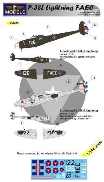 LF Models C4405 1:144 Lockheed P-38L Lightning FAEC CUBA 1947 (2 decal options)
