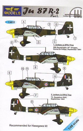 LF Models C4812 1:48 Junkers Ju-87R-2 'Stuka' Tropical version 'Stuka' Yellow 209, 209 Squadrigilia 1941 Italian Air Force or 72 Sqn RAF Captured 1941