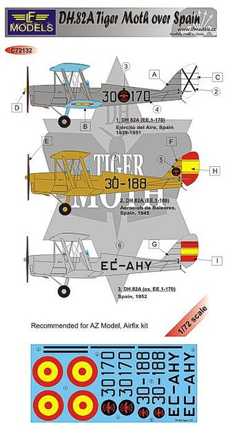 LF Models C72132 1:72 de Havilland DH.82A Tiger Moth over Spain (markings for 3 aircraft)