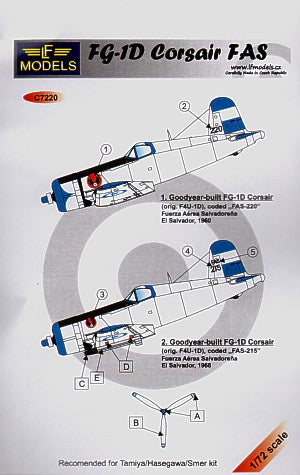 LF Models MC7220 1:72 FG-1D Corsair FAS. Goodyear built Vought F4U-1D Il Salvador FAS-220 1960 and FAS-215 El Salvador 1968
