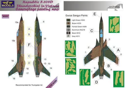 LF Models M3253 1:32 Republic F-105D Thunderchief camouflage pattern paint masks