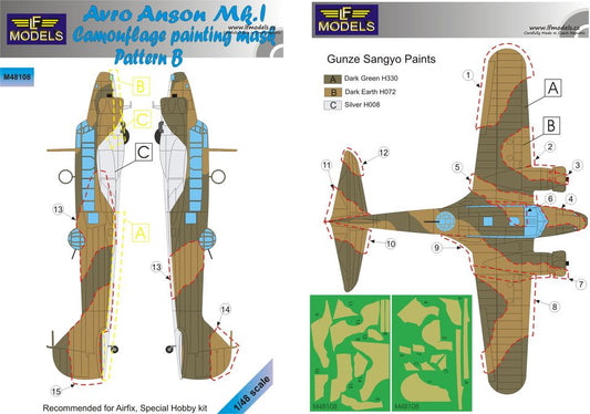LF Models M48108 1:48 Avro Anson Mk.I. Pattern B Camouflage Pattern Paint Mask