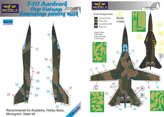 LF Models LFMM48129 1:48 General-Dynamics F-111A Aardvark over Vietnam Camouflage Pattern Paint Mask