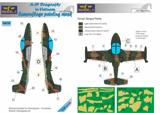 LF Models LFMM48130 1:48 Cessna A-37A/A-37B Dragonfly in Vietnam Camouflage Pattern Paint Mask