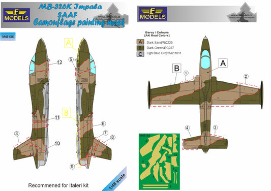 LF Models LFMM48136 1:48 Aermacchi MB-326K Impala SAAF Camouflage Pattern Paint Mask