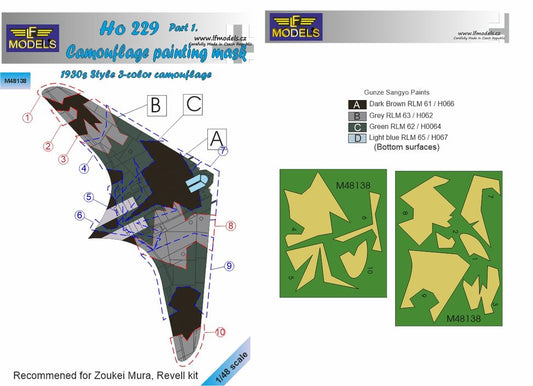 LF Models LFMM48138 1:48 Horton Ho-229A Part 1 1930s 3-Colour Style 2 Colour Camouflage Pattern Paint Mask