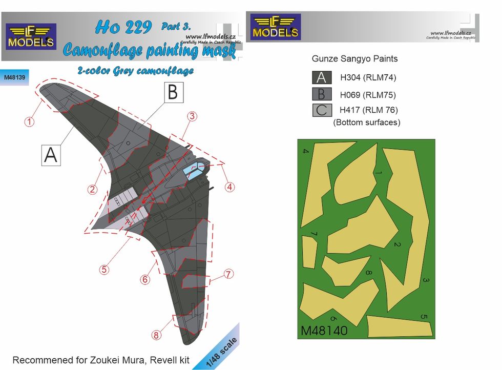 LF Models LFMM48140 1:48 Horton Ho-229A Part 3 Camouflage Pattern Paint Mask