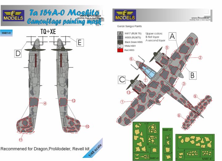 LF Models MM48141 1:48 Focke-Wulf Ta-154 Moskito camouflage pattern paint mask