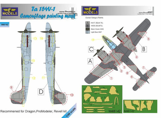LF Models MM48142 1:48 Focke-Wulf Ta-154 Moskito camouflage pattern paint mask