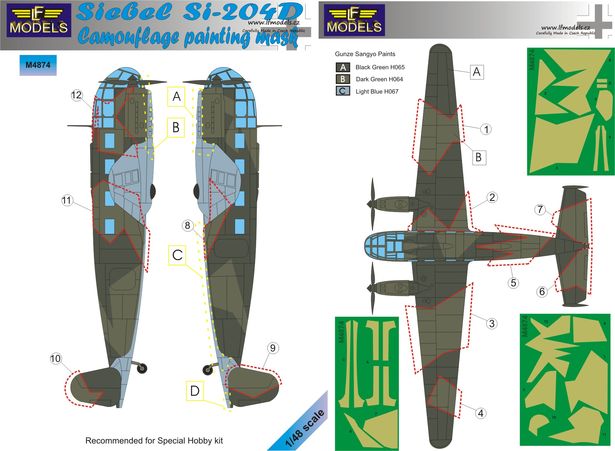 LF Models M4874 1:48 Siebel Si-204D camouflage pattern paint masks