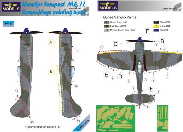 LF Models M4897 1:48 Hawker Tempest Mk.II camouflage pattern paint masks