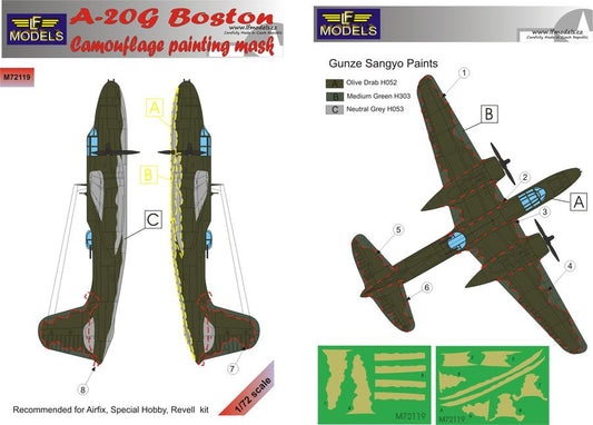 LF Models MM72119 1:72 Douglas A-20G Boston camouflage pattern paint masks