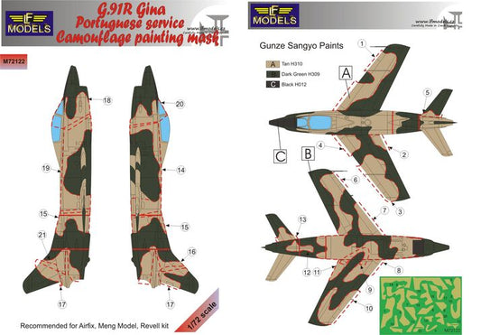 LF Models M72122 1:72 Fiat G.91 R Gina Portuguese service camouflage pattern paint masks