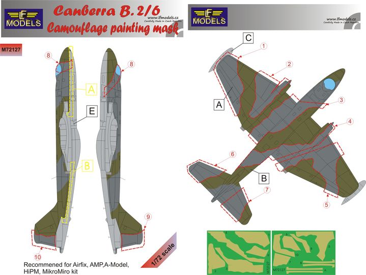 LF Models M72127 1:72 BAC/EE Canberra B.2/6 camouflage pattern paint mask with decal