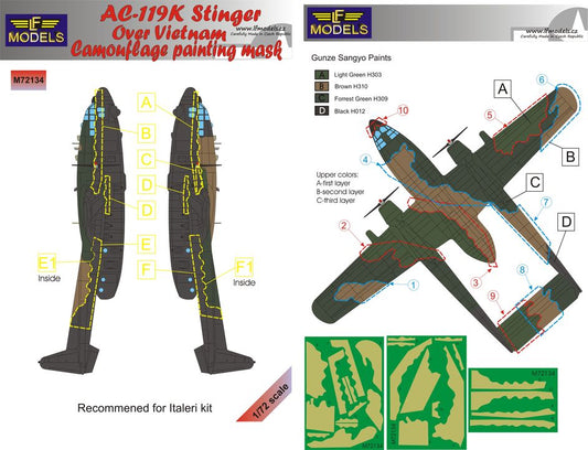 LF Models M72134 1:72 AC-119K Stinger Gunship over Vietnam camouflage pattern paint mask