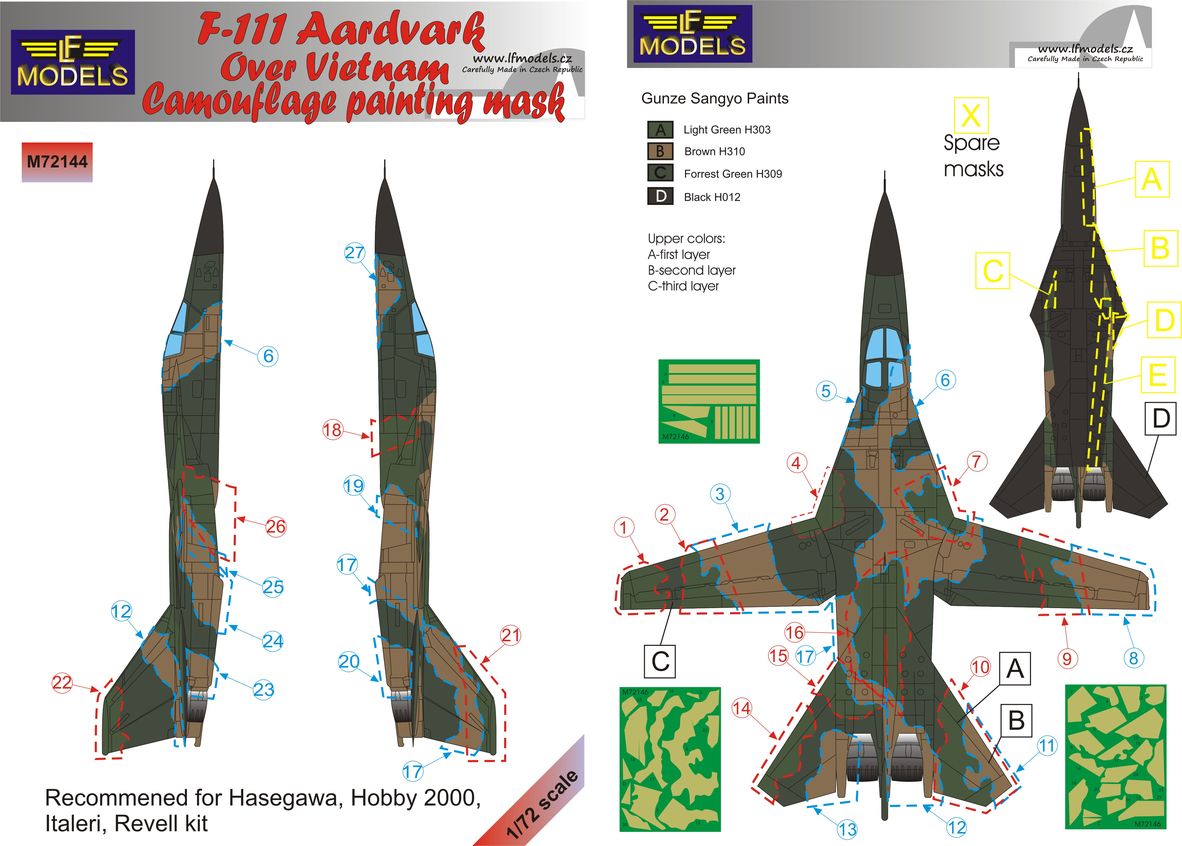 LF Models LFMM72144 1:72 General-Dynamics F-111A Ardvark over Vietnam Camouflage Pattern Paint Mask