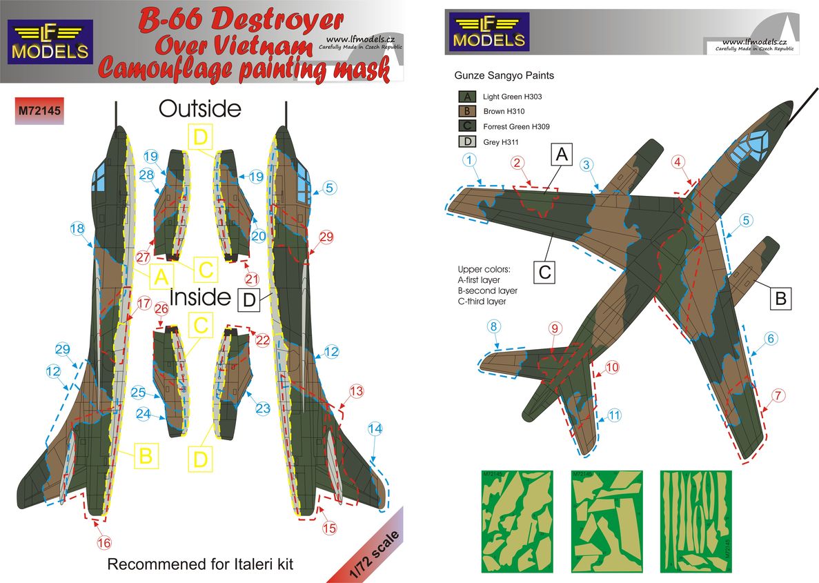 LF Models LFMM72145 1:72 Douglas B-66B Destroyer over Vietnam Camouflage Pattern Paint Mask