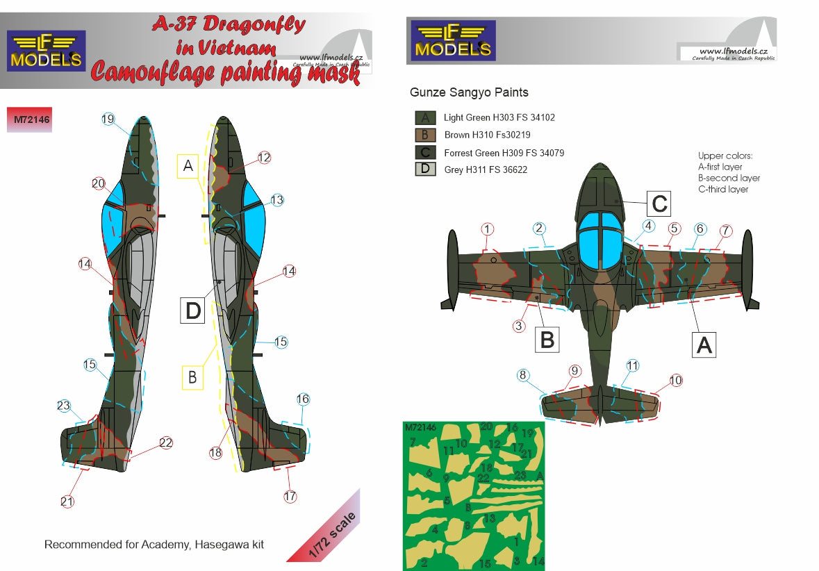 LF Models LFMM72146 1:72 Cessna A-37A/A-37B Dragonfly in Vietnam Camouflage Pattern Paint Mask Pattern
