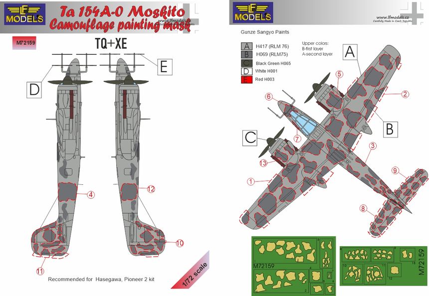 LF Models MM72159 1:72 Focke-Wulf Ta-154 Moskito camouflage pattern paint mask