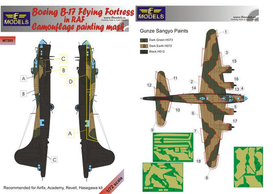 LF Models MM7265 1:72 Boeing B-17G Flying Fortress RAF camouflage pattern paint masks