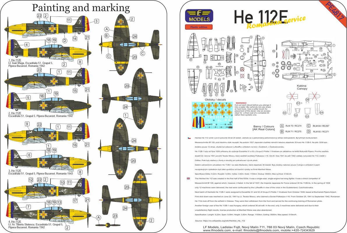 LF Models PE4817 1:48 Heinkel He-112E Romanian service