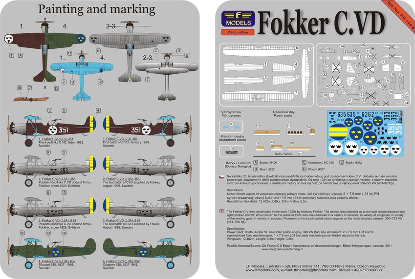 LF Models PE7204 1:72 Fokker C.VD Sweden