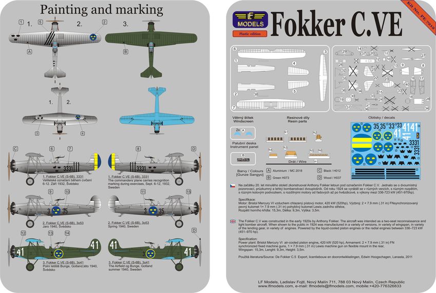 LF Models PE7212 1:72 Fokker C.VE Sweden