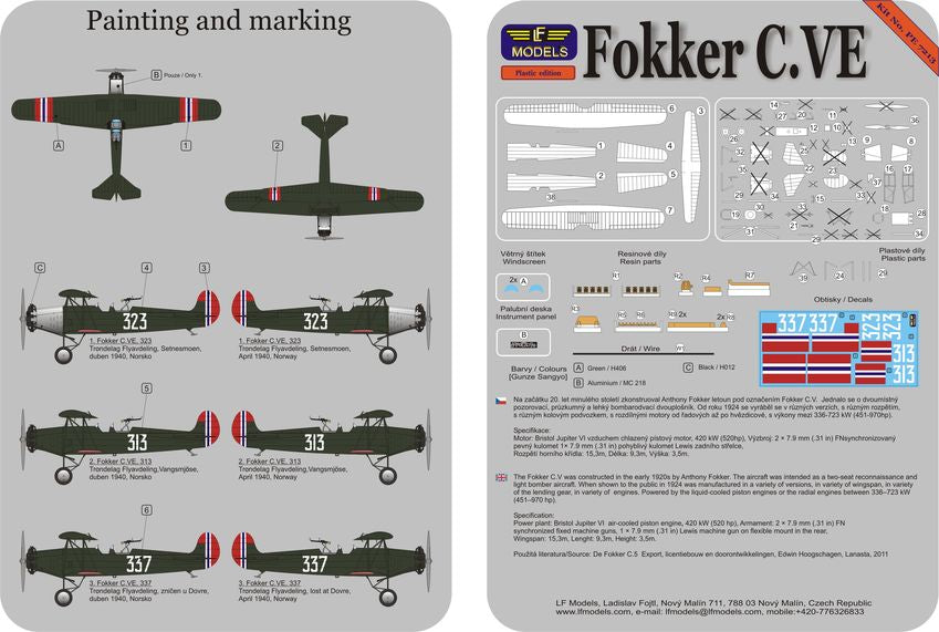 LF Models PE7213 1:72 Fokker C.VE Norway