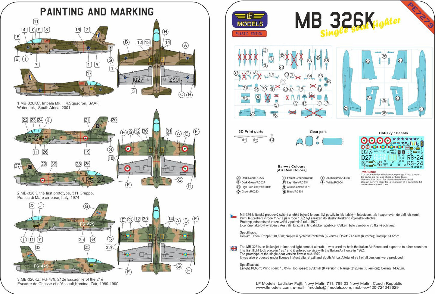 LF Models PE7279 1:72 Aermacchi MB-326K Impala single seat fighter
