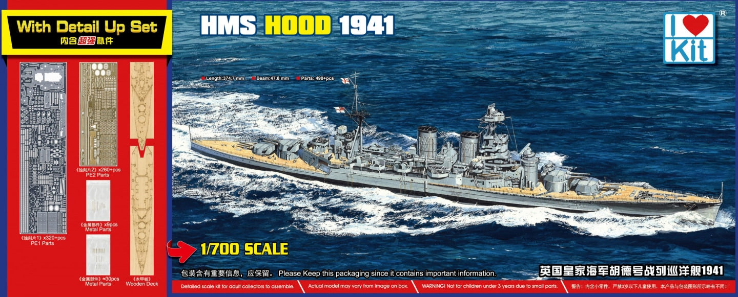 I Love Kit 65703 1:700 HMS Hood 1941 with Detail Up Set